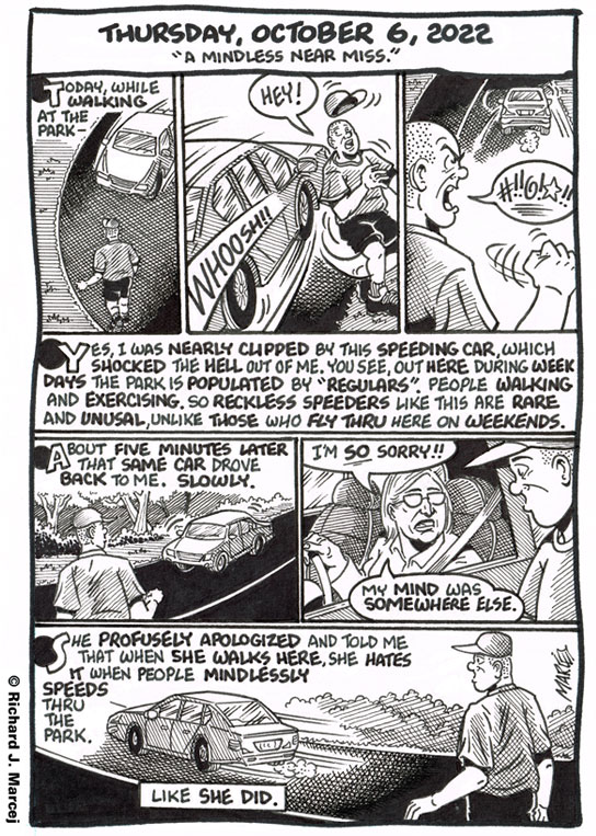 Daily Comic Journal: October 6, 2022: “A Mindless Near Miss.”